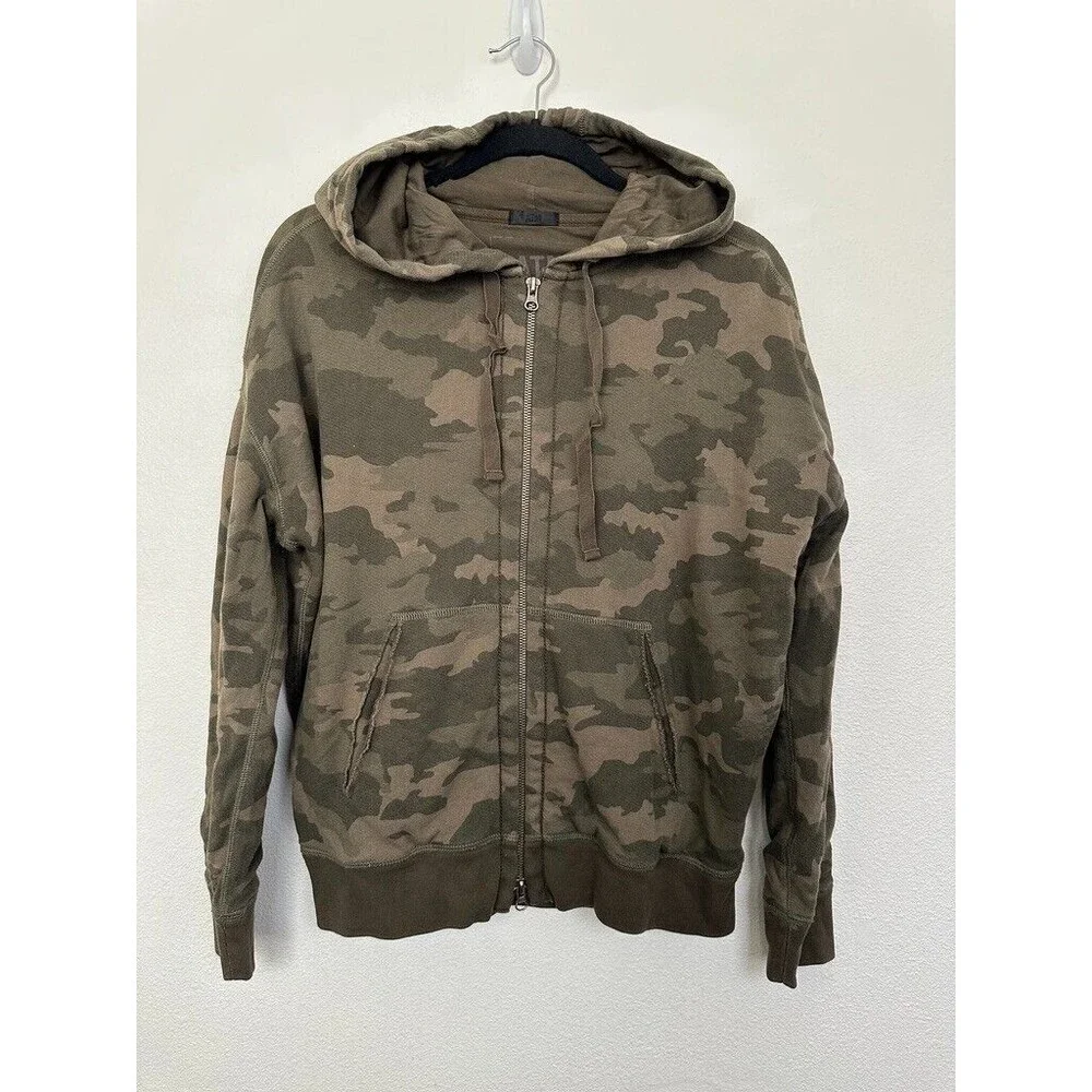 ATM Camo Full Zip Jacket Sweater Hooded Green Army Grunge Distressed Women Small
